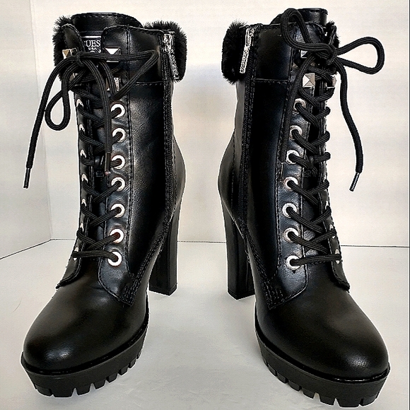 New w/Box Guess Tetian Faux Fur Trimmed Lug Sole Dress Booties Size 6 - Picture 4 of 10